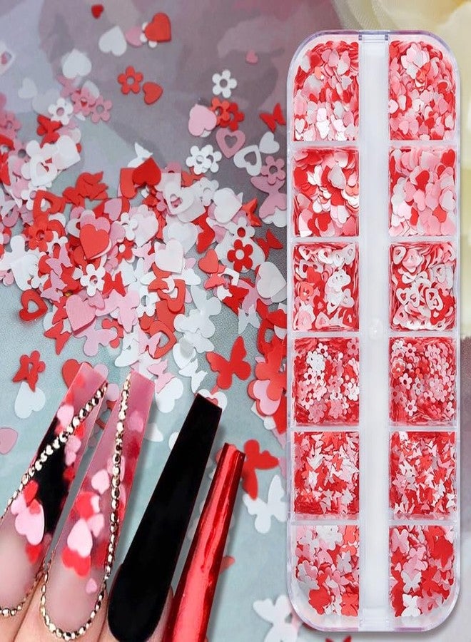 CTTHNBD Valentine's Day Nail Art Glitters Sequins, 3 Boxes Holographic Hearts Nail Art Flakes Red Heart Glitter Sticker Decals Mixed Color Hearts Nail Sequins for Manicure DIY Decorations 36 Styles - Image 2